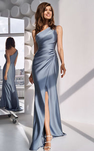 One Shoulder Front Split Sheath Simple Satin Maxi Formal/Evening Dress