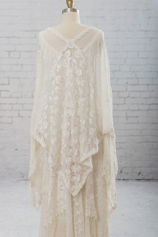 Scoop Neckline Sleeveless Lace and Tulle Sheath Wedding Dress with Lace Cape