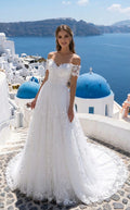 Off-the-shoulder Short Sleeves Lace Princess Wedding Dress