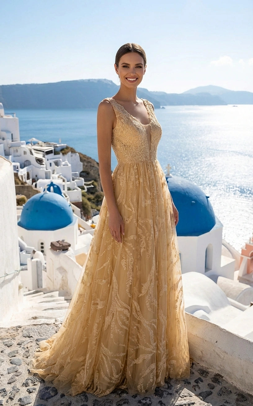 Illusion Plunging Neckline Sleeveless A-line Lace Wedding Dress – Ms. Grace
