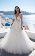 Sleeveless Illusion Plunging Neck Lace and Tulle Princess Wedding Dress