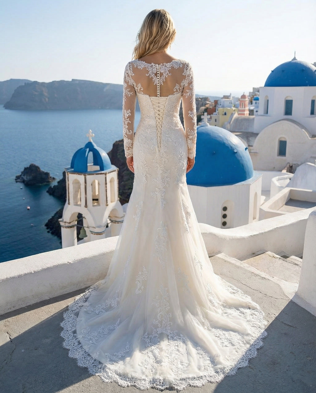 Long Sleeves Illusion Neckline Sheath Lace Wedding Dress