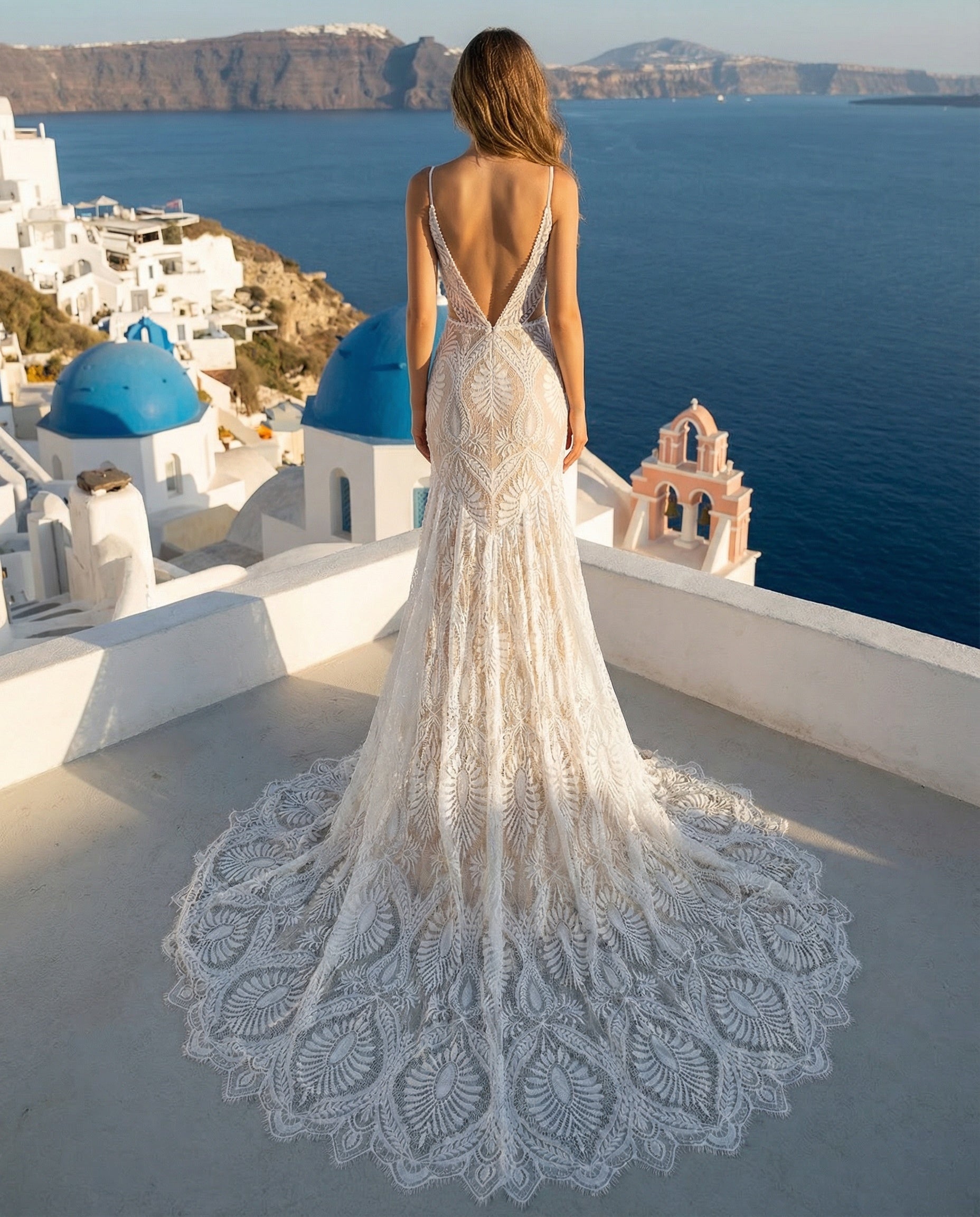 Spaghetti Straps Lace Sheath Wedding Dress