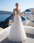Bohemian V-neck Sleeveless Lace bodice Tulle Skirt Princess Wedding Gown