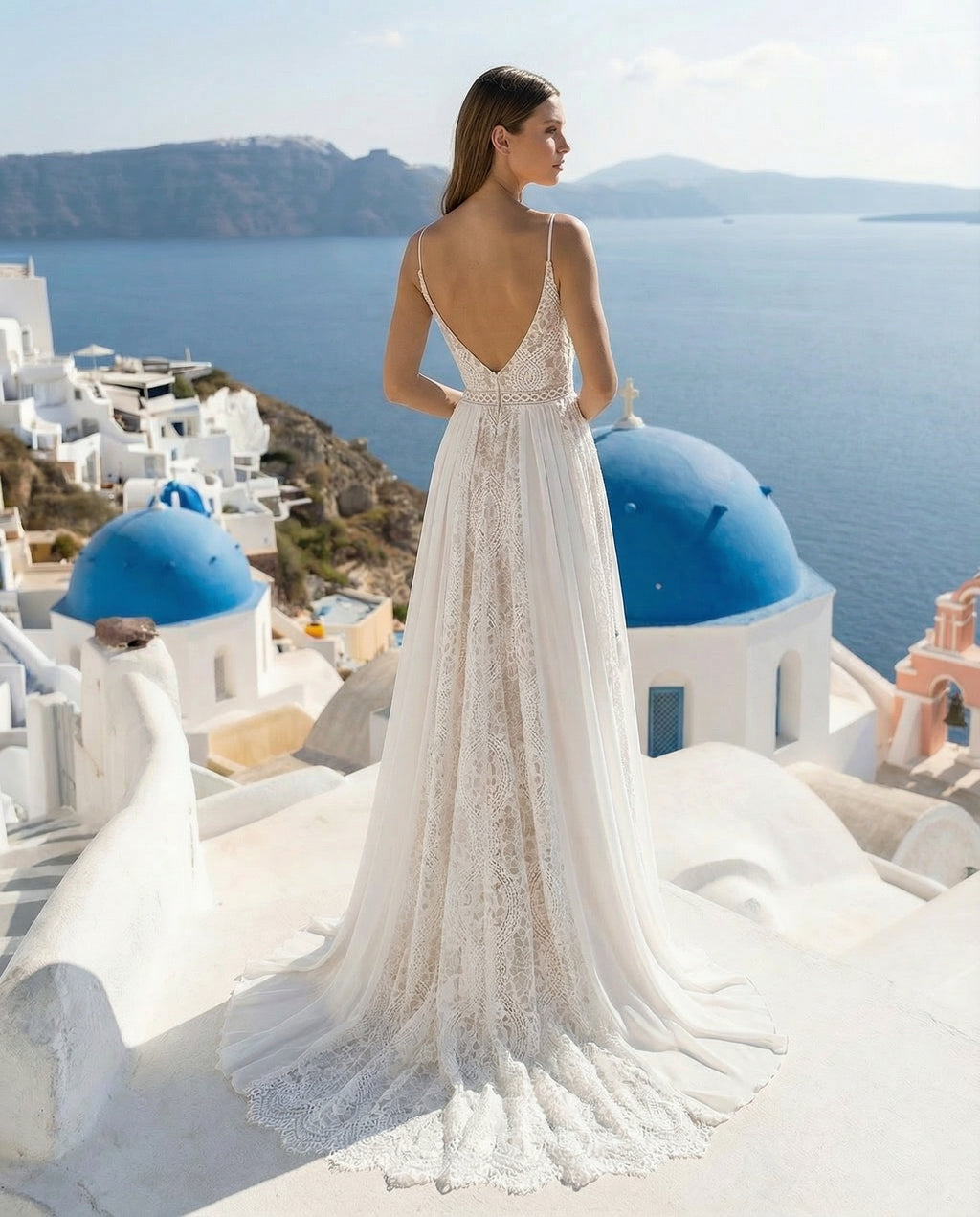 Bohemian V-neck Spaghetti Straps A-line Wedding Dress