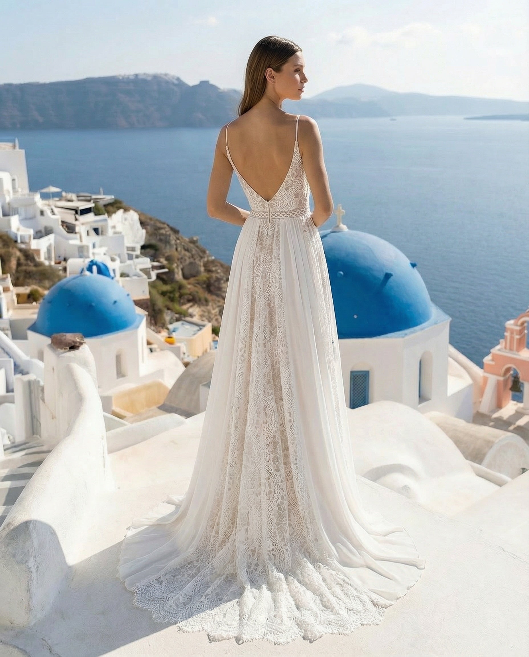 Bohemian V-neck Spaghetti Straps A-line Wedding Dress