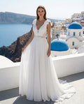 V-neck A-line Chiffon Wedding Dress with Bow on Shoulder