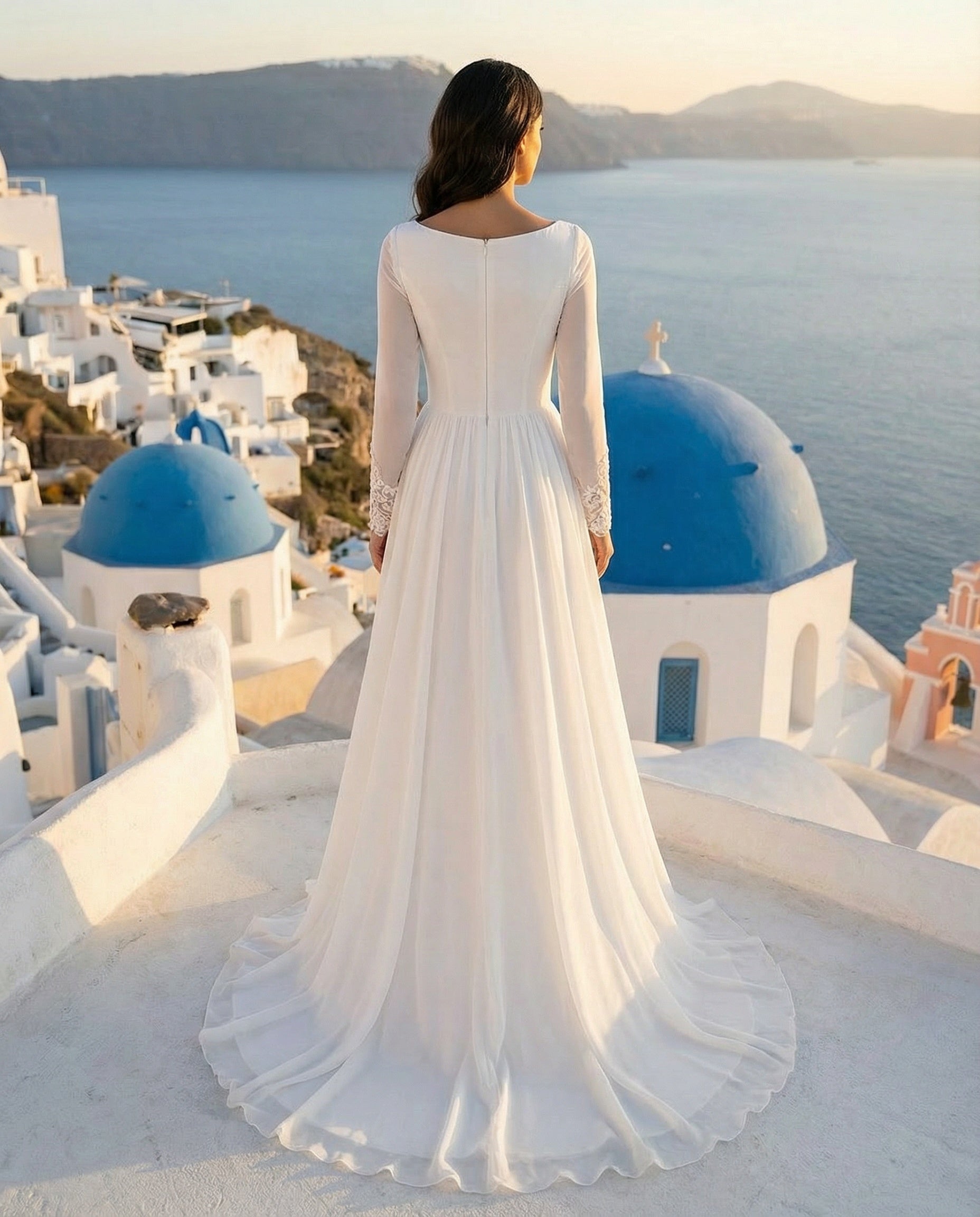 Minimalist Queen Anee Long Sleeve A-line Chiffon Wedding Dress