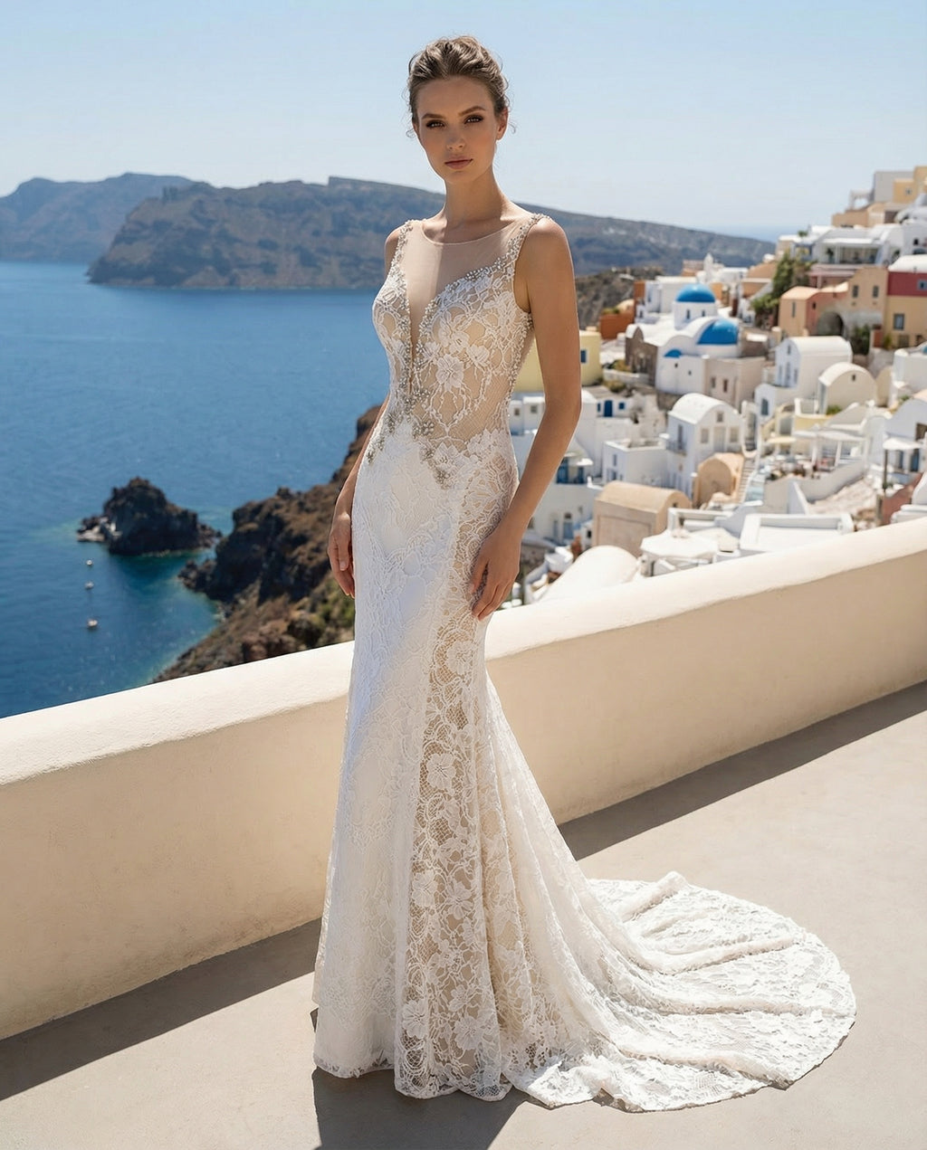 Illusion Neck Backless Lace Sheath Bridal Gown
