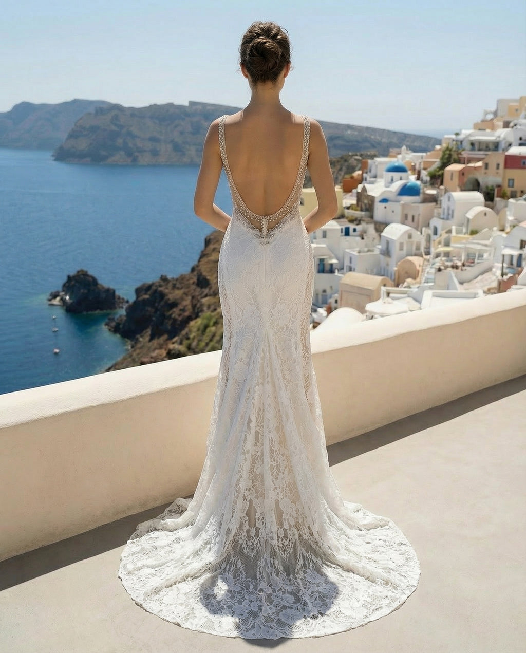 Illusion Neck Backless Lace Sheath Bridal Gown