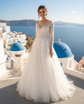 Illusion Neck Long Sleeves Lace and Tulle Princess Bridal Gown