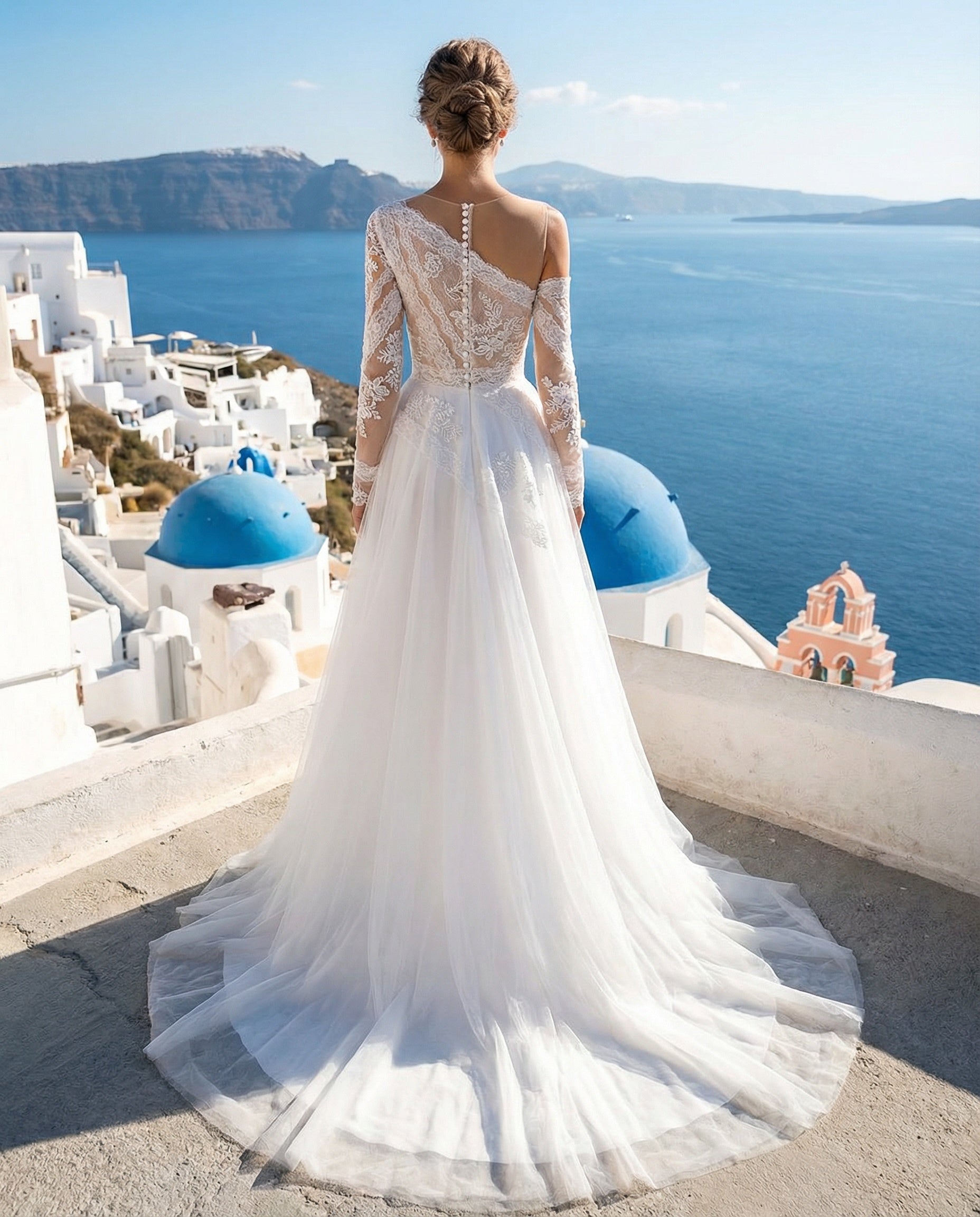 Bohemian Long Sleeves Lace and Tulle A-line Wedding Dress