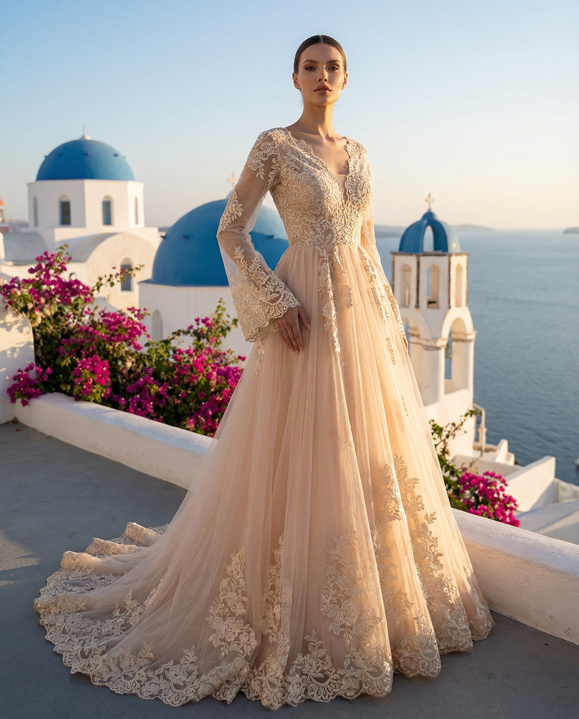 Long Bell Sleeves V-neck A-line Wedding Dress Ms. Grace Long Bell Sleeves V-neck A-line Wedding Dress Ms. Grace