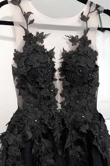 Black Gothic Sexy Sleeveless Spaghetti Backless Plus Size Formal/Prom/Wedding Tulle Dress with Lace Appliques