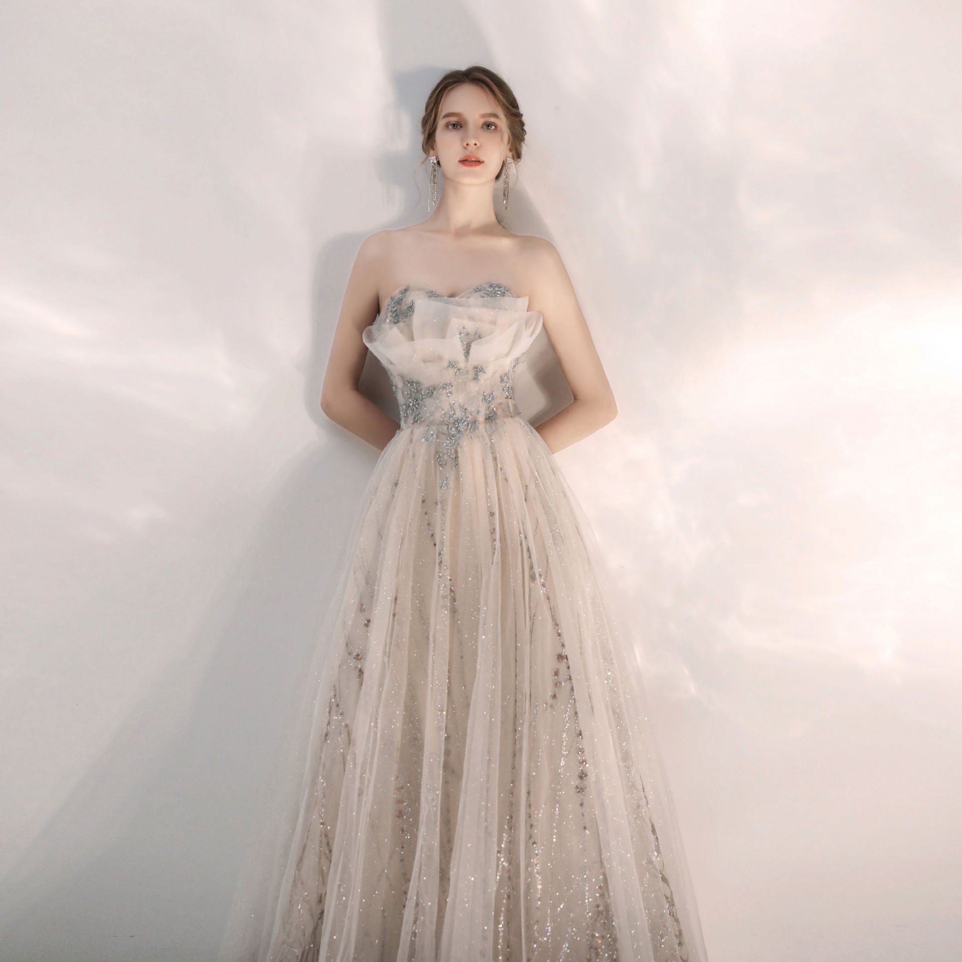 Abito da damigella d'onore da champagne elegante abito lungo per hostess e banchetto