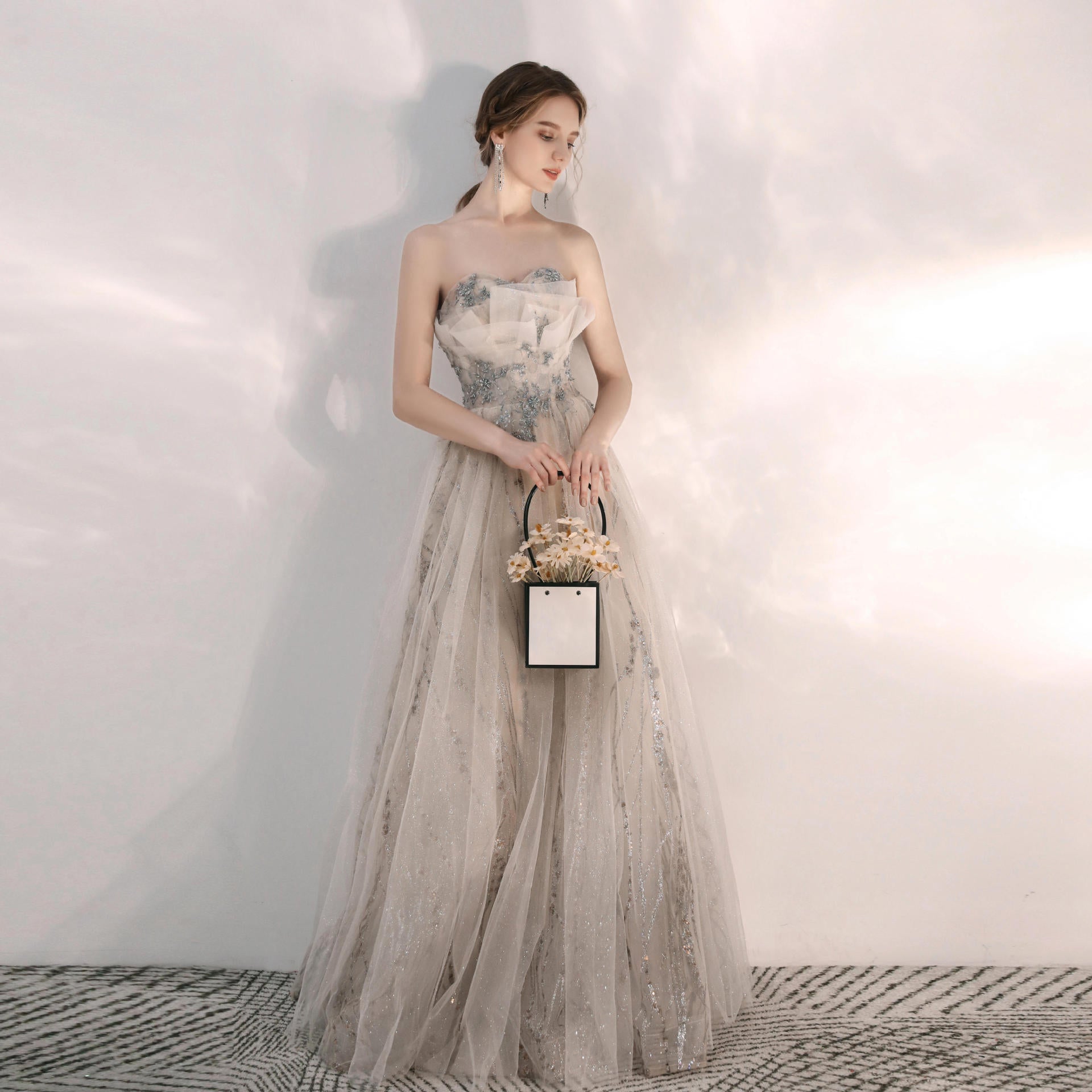 Abito da damigella d'onore da champagne elegante abito lungo per hostess e banchetto