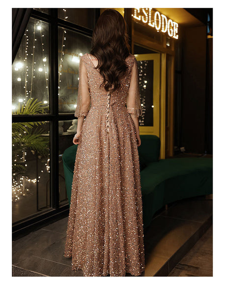 Robe de soirée haut de gamme 2025 Robe longue à paillettes champagne avec aura royale