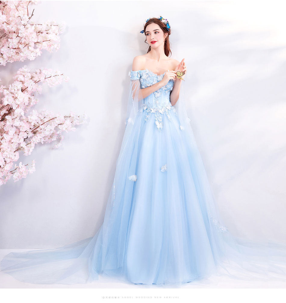 Blue Evening Dress 2025 New Arrival Summer Banquet Hostess Dress with Net and Fairy-Tale Feel