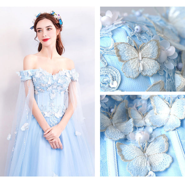 Blue Evening Dress 2025 New Arrival Summer Banquet Hostess Dress with Net and Fairy-Tale Feel