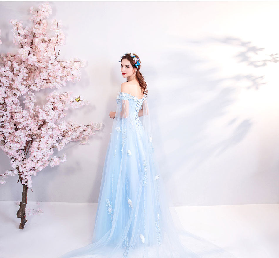 Blue Evening Dress 2025 New Arrival Summer Banquet Hostess Dress with Net and Fairy-Tale Feel
