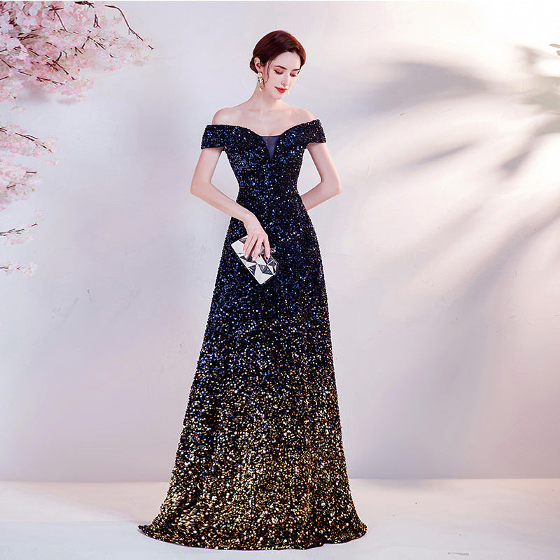 2025 NUEVO LLECHA PROBACIÓN Vestido de fiesta de fin de año negro con dobladillo de sirena