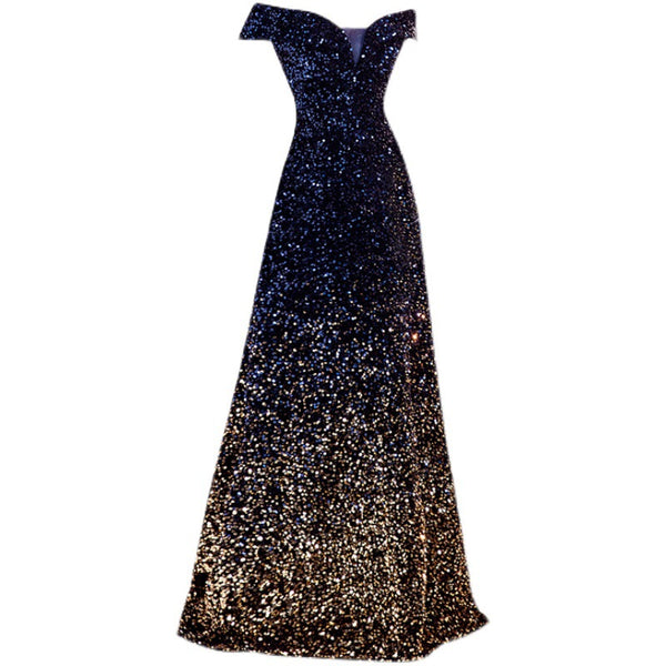 Robe de soirée de fin d'année noire dégradée avec ourlet sirène, nouvelle collection 2025