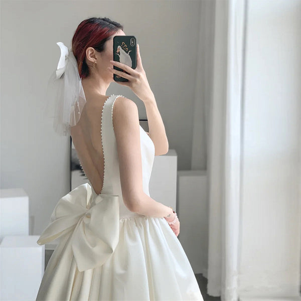 Simple Satin Wedding Dress 2025 New Arrival Elegant Party Dress in White