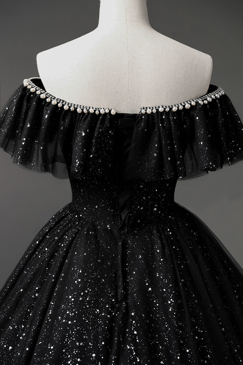 Večerní šaty s odhalenými rameny 2025 Novinka Černé formální plesové šaty