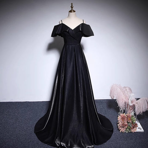 Black Satin Off-Shoulder Dress – Elegant Gown for Autumn Events and Hosting (2025)