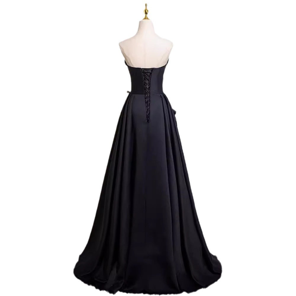 Černé šaty bez ramínek – elegantní šaty s mašlí na zádech pro nevěsty nebo večerní hostiny