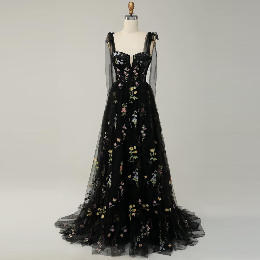 Elegantní květinové šaty na ramínka – dlouhé večerní šaty na narozeninové oslavy, slavnosti dospělosti nebo jevištní vystoupení