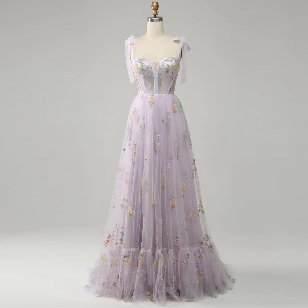 Elegantní květinové šaty na ramínka – dlouhé večerní šaty na narozeninové oslavy, slavnosti dospělosti nebo jevištní vystoupení