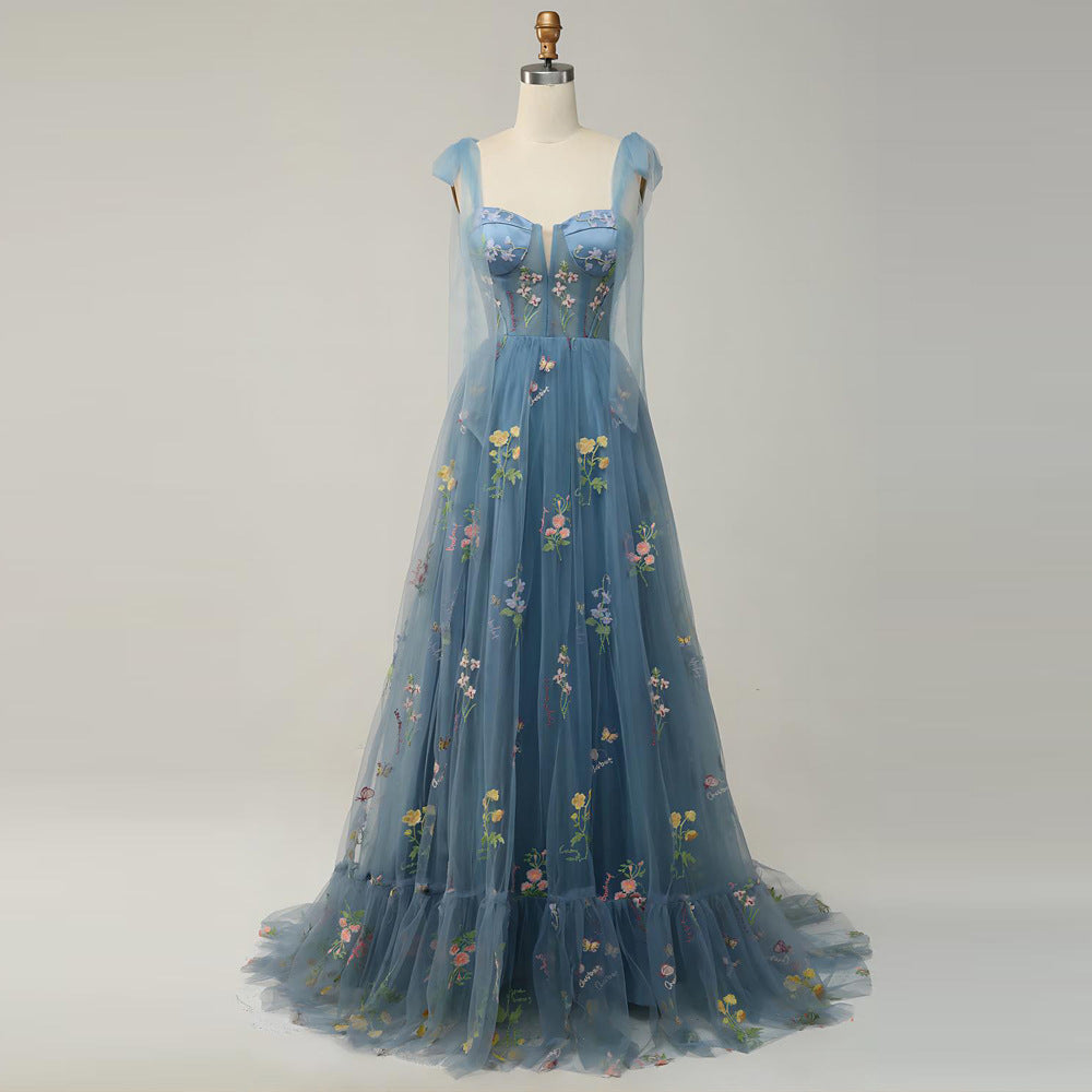 Elegantní květinové šaty na ramínka – dlouhé večerní šaty na narozeninové oslavy, slavnosti dospělosti nebo jevištní vystoupení