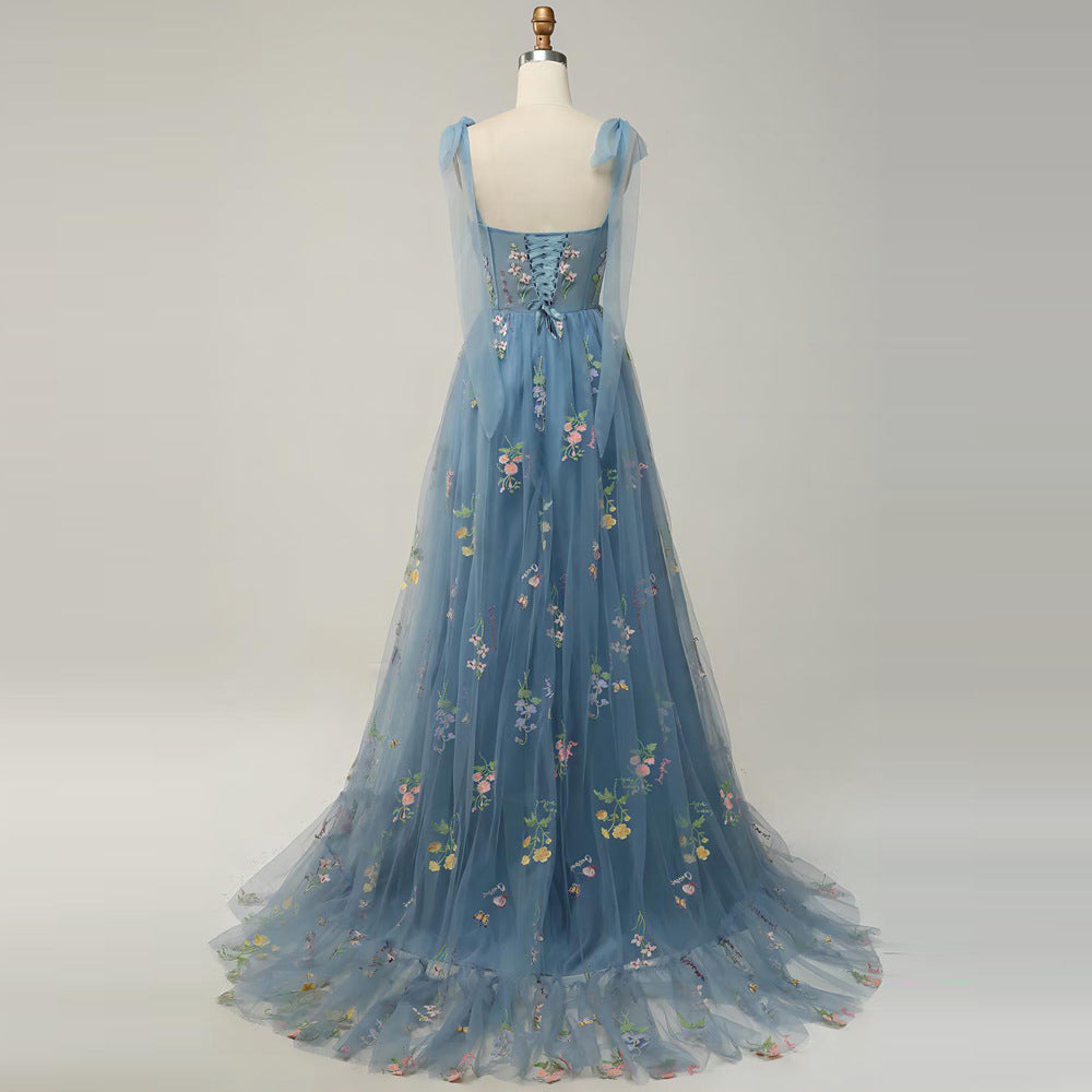 Elegantní květinové šaty na ramínka – dlouhé večerní šaty na narozeninové oslavy, slavnosti dospělosti nebo jevištní vystoupení