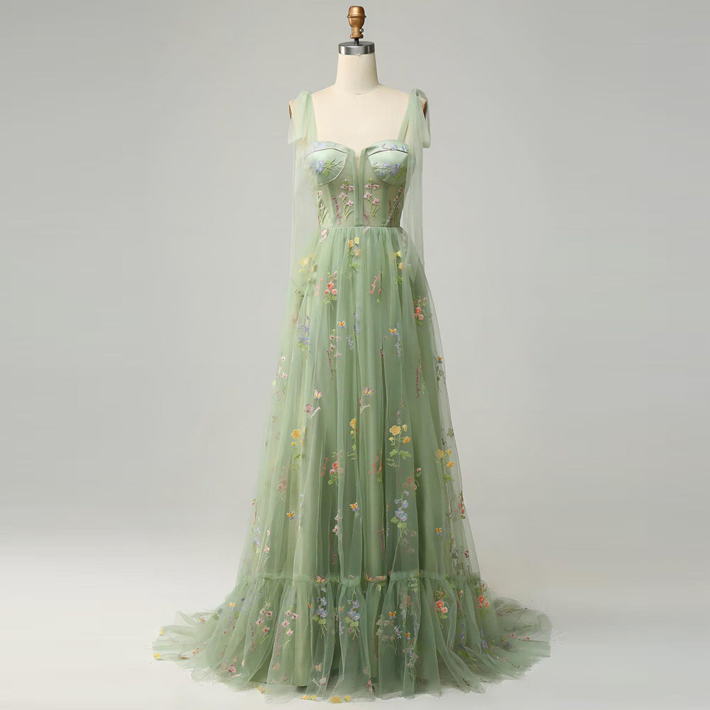 Elegantní květinové šaty na ramínka – dlouhé večerní šaty na narozeninové oslavy, slavnosti dospělosti nebo jevištní vystoupení