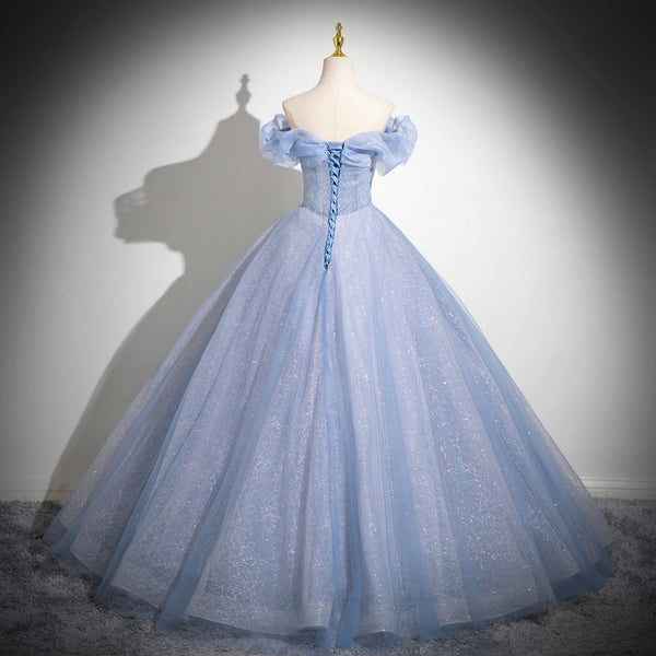 Light Blue Off-Shoulder Gown – Princess-Style Dress for Vocal Performances, Galas, or Coming-of-Age Events