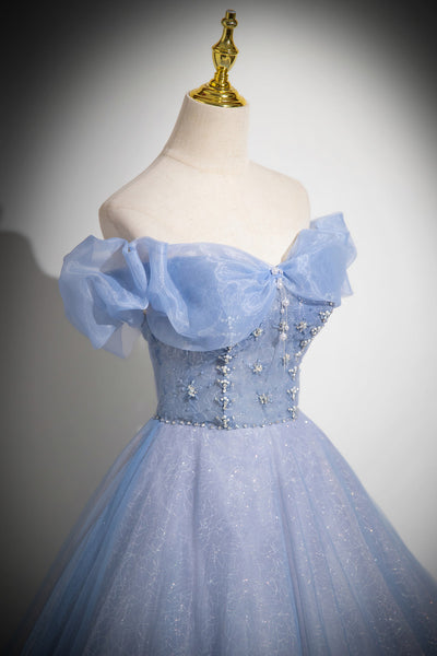Light Blue Off-Shoulder Gown – Princess-Style Dress for Vocal Performances, Galas, or Coming-of-Age Events