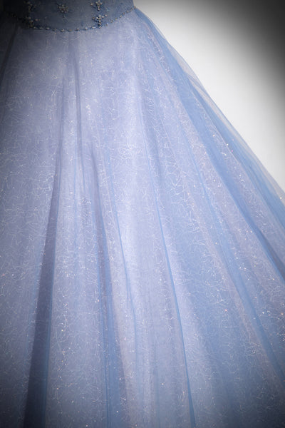 Light Blue Off-Shoulder Gown – Princess-Style Dress for Vocal Performances, Galas, or Coming-of-Age Events