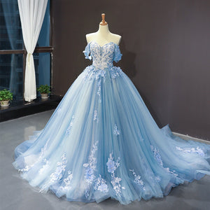 Blue Strapless Ball Gown – Elegant Tulle Dress for Weddings, Hosts, or Art School Performances