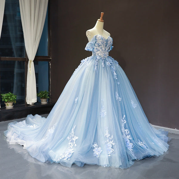 Blue Strapless Ball Gown – Elegant Tulle Dress for Weddings, Hosts, or Art School Performances