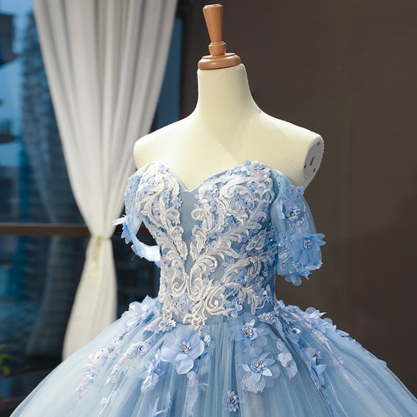 Blue Strapless Ball Gown – Elegant Tulle Dress for Weddings, Hosts, or Art School Performances