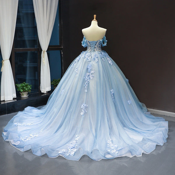 Blue Strapless Ball Gown – Elegant Tulle Dress for Weddings, Hosts, or Art School Performances