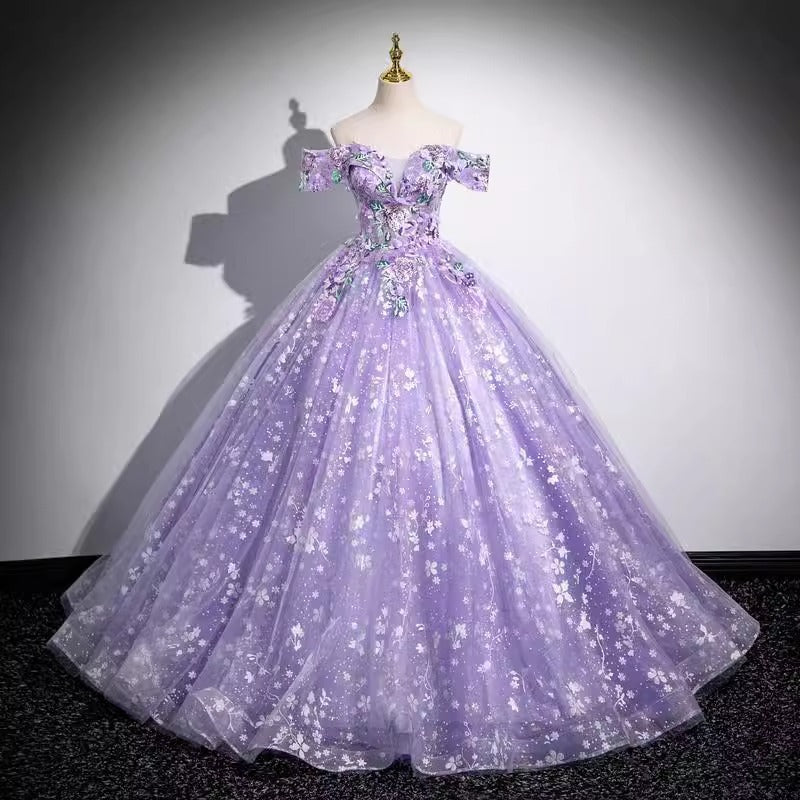 Graceful Purple Off-Shoulder Ball Gown Dress