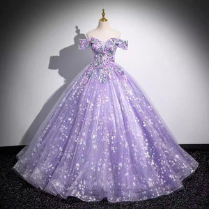 Graceful Purple Off-Shoulder Ball Gown Dress
