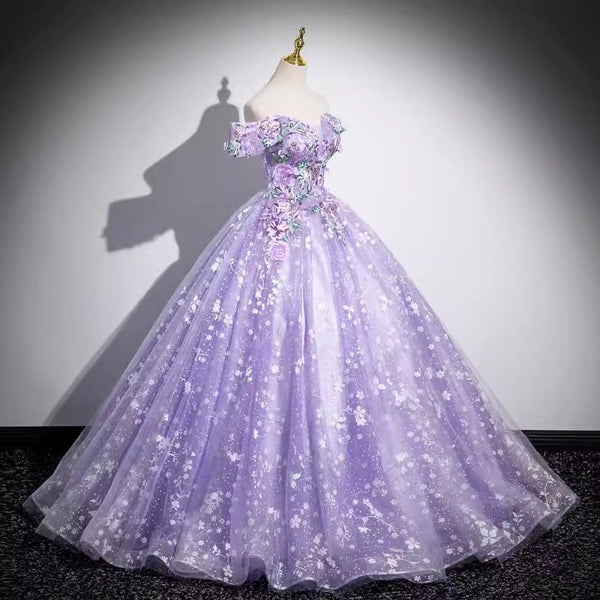 Graceful Purple Off-Shoulder Ball Gown Dress