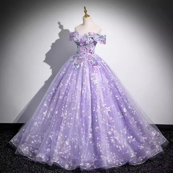 Graceful Purple Off-Shoulder Ball Gown Dress