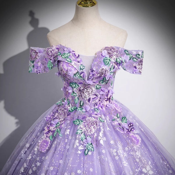 Graceful Purple Off-Shoulder Ball Gown Dress