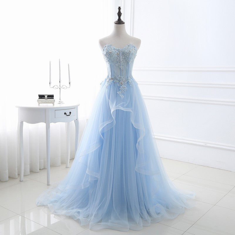 Blue Strapless Evening Dress – 2025 Lace-Up Gown for Bridesmaids, Hosts, or Special Occasions