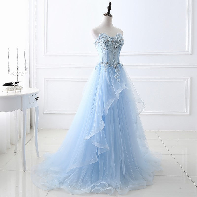 Blue Strapless Evening Dress – 2025 Lace-Up Gown for Bridesmaids, Hosts, or Special Occasions