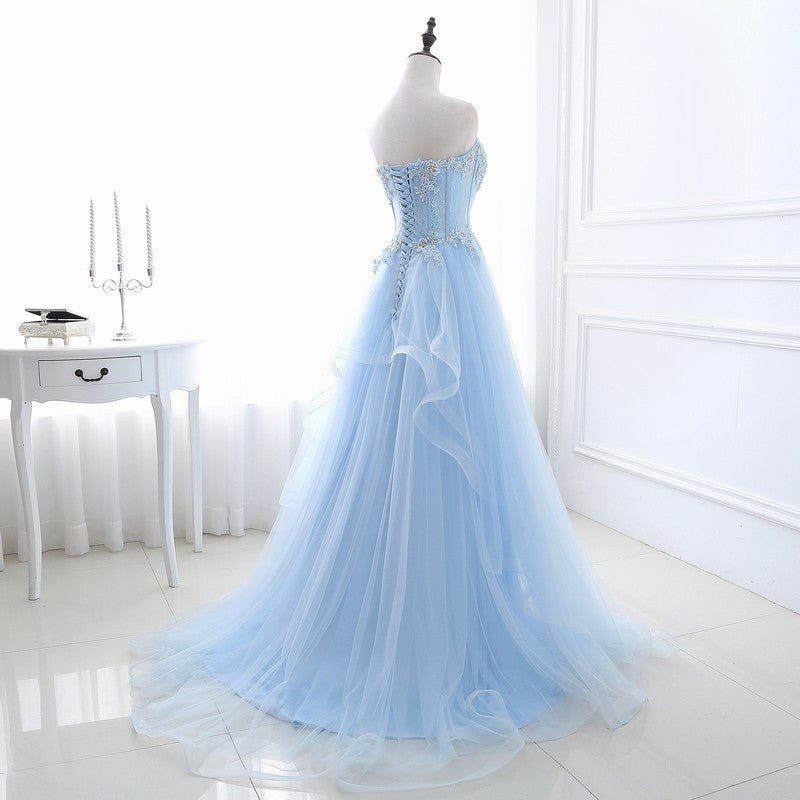 Blue Strapless Evening Dress – 2025 Lace-Up Gown for Bridesmaids, Hosts, or Special Occasions